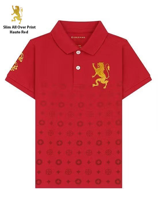 GIORDANO MEN'S Slim All Over Print Polo Haute Red - Smgarment's