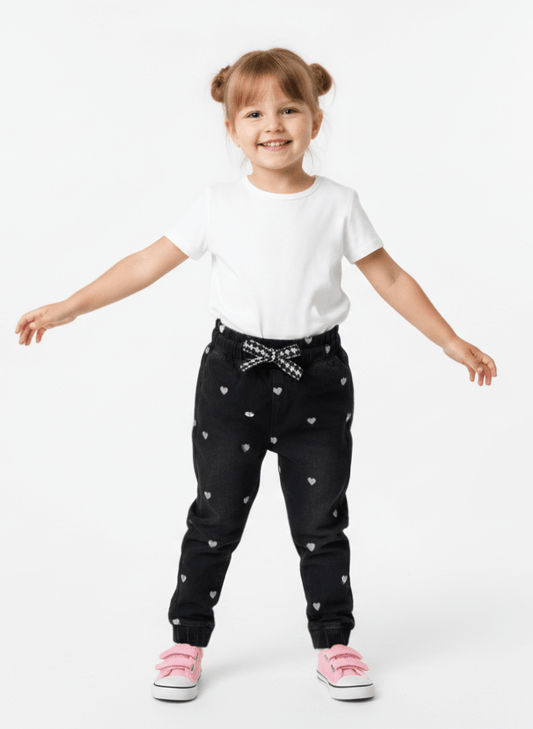 GIRLS Adorable Heart Print Denim Jeans - Smgarment's