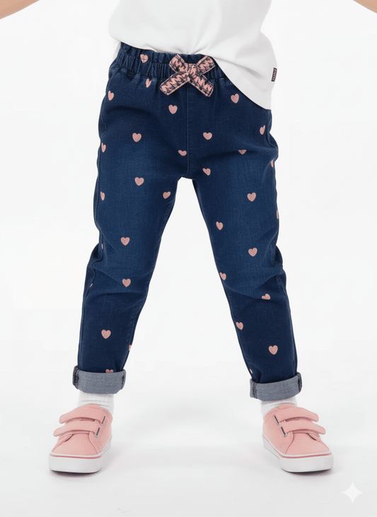 GIRLS Adorable Heart Print Denim Jeans - Smgarment's