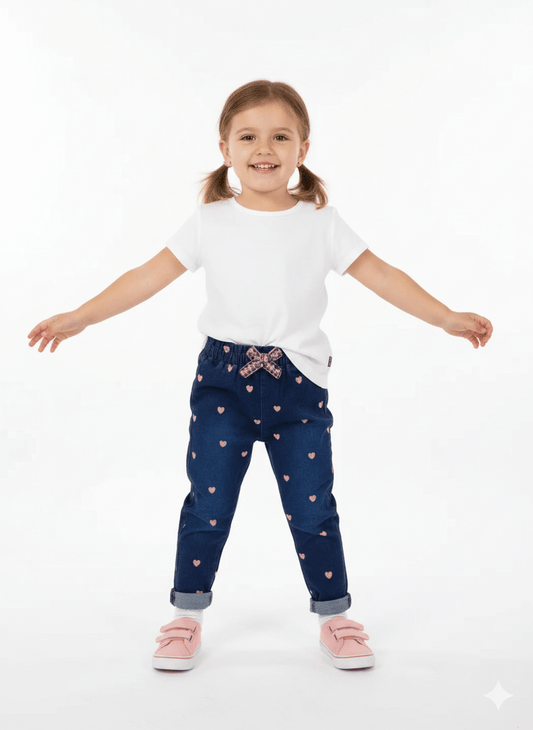 GIRLS Adorable Heart Print Denim Jeans - Smgarment's