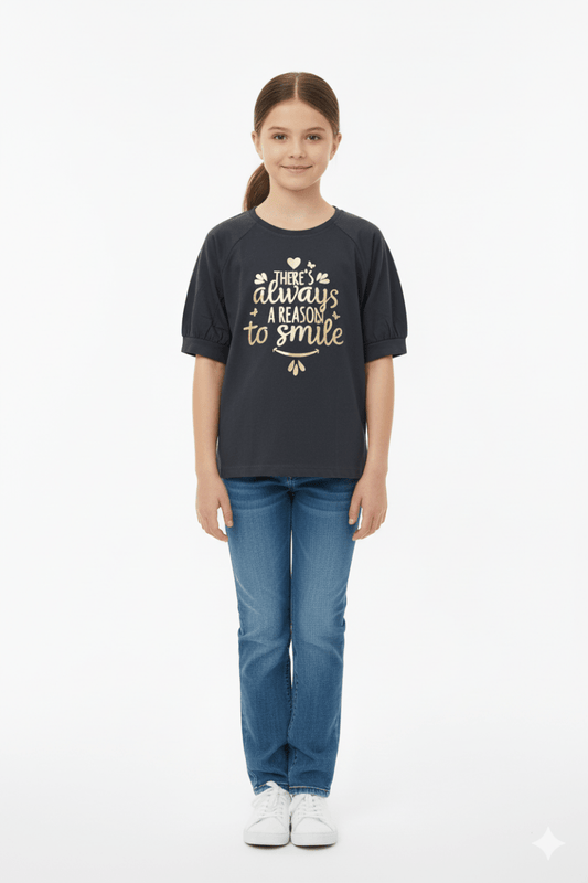GIRLS BASIC TEXT PRINTED T SHIRT - Smgarment's