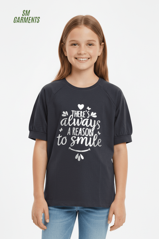 GIRLS BASIC TEXT PRINTED T SHIRT - Smgarment's