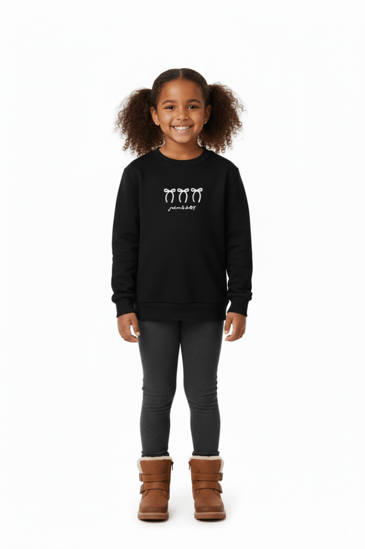 GIRLS Black Graphic Sweatshirt – Playful Bow Design - Smgarment's