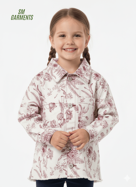 GIRLS BOTANICAL LONG SLEEVES DENIM JACKET - Smgarment's