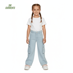 Girls Denim Pants Cargo Wide Leg - Smgarment's