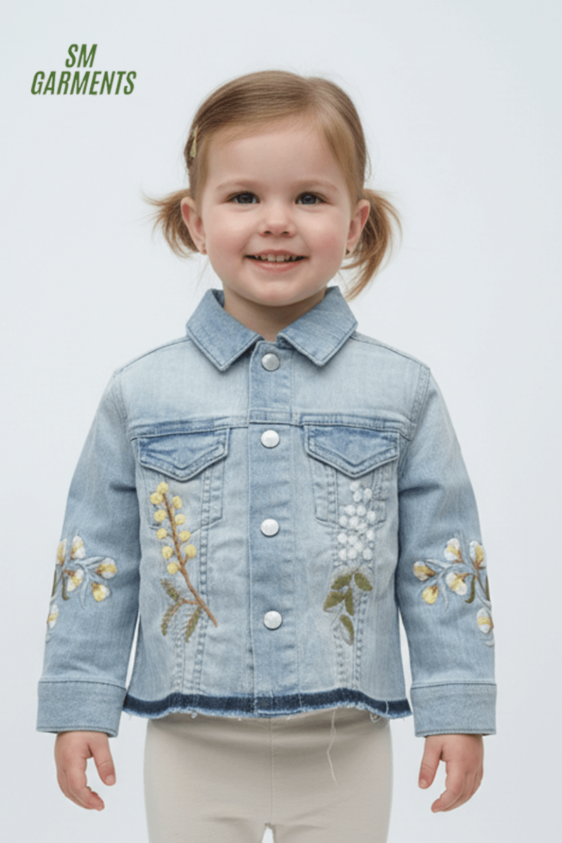GIRLS FLORAL EMBRIODED DENIM JACKET - Smgarment's