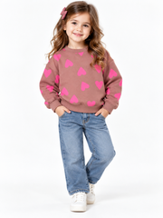 Girls dusty rose pink heart print sweatshirt model front look
