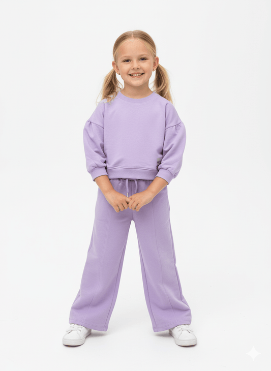 Girls Lavender Blis Lounge Sweatshirt & Wide - Leg Pants Set - Smgarment's