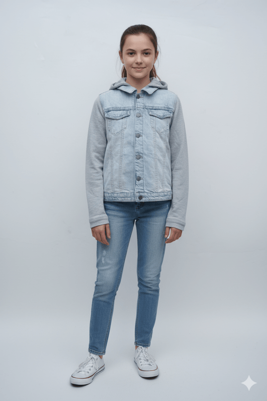 GIRLS LIGHT BLUE DENIM JACKET - Smgarment's