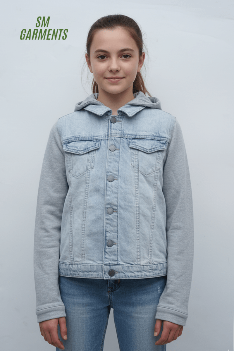 GIRLS LIGHT BLUE DENIM JACKET - Smgarment's