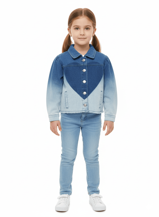 Girls Light Blue Ombre Heart Denim Jacket - Smgarment's