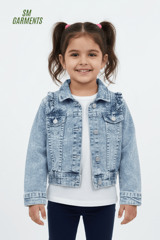 GIRLS MANNING PRINTED FLOWER CROPPED DENIM JACKET - Smgarment's