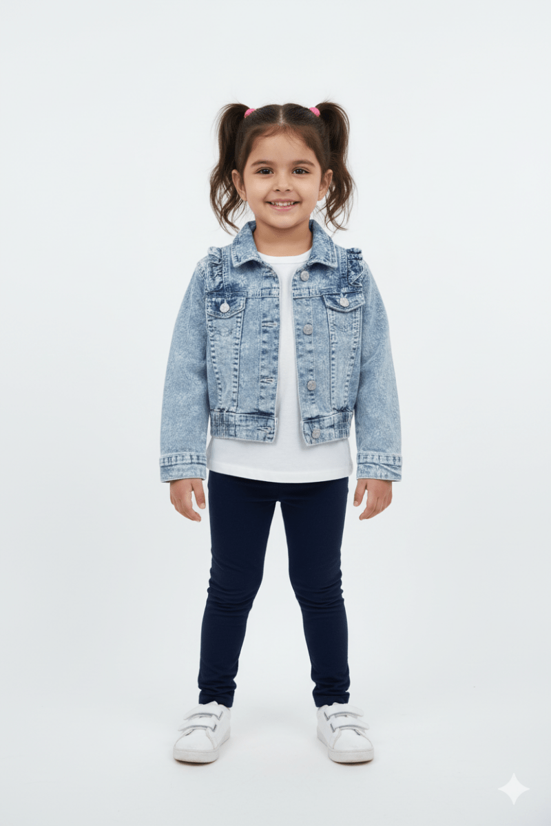 GIRLS MANNING PRINTED FLOWER CROPPED DENIM JACKET - Smgarment's