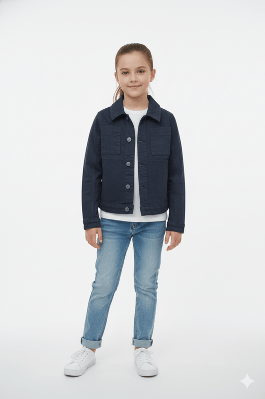 GIRLS NAVY BLUE DENIM JACKET - Smgarment's