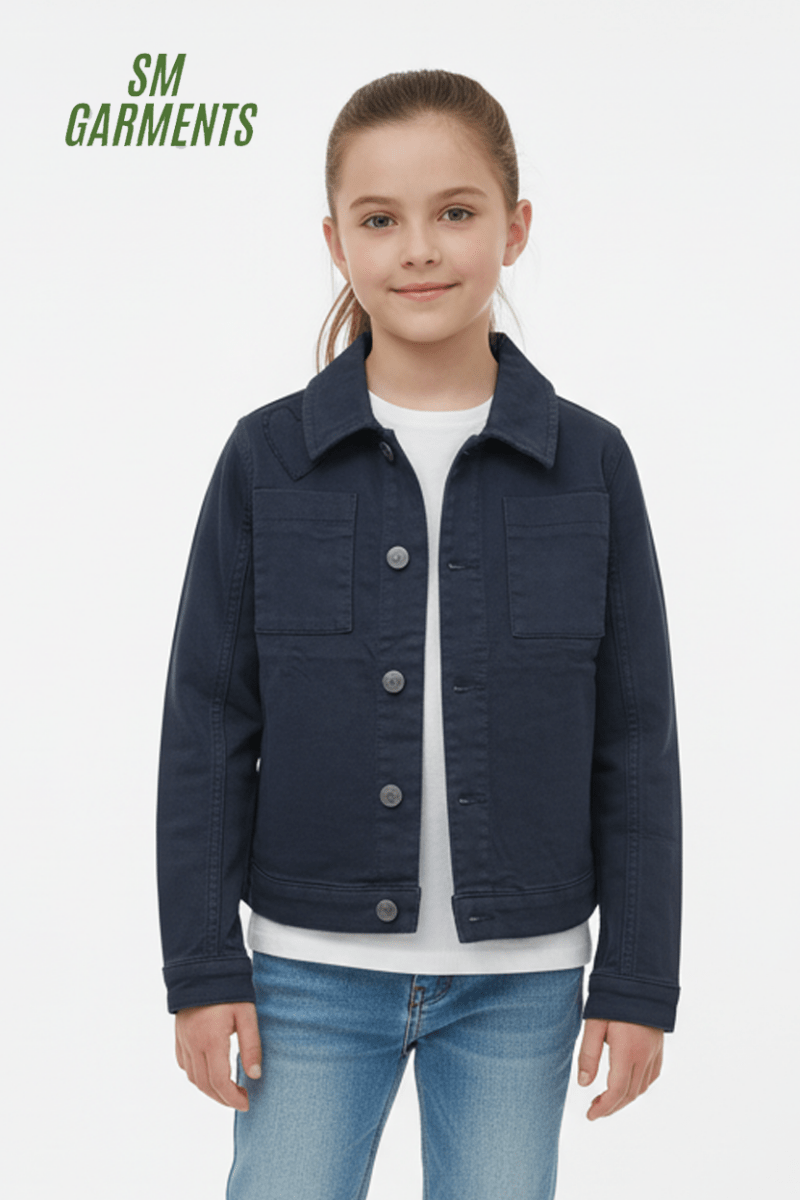 GIRLS NAVY BLUE DENIM JACKET - Smgarment's