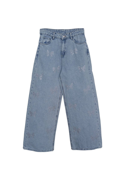 Girls' Rhinestone Butterfly Wide - Leg Jeans - Smgarment's