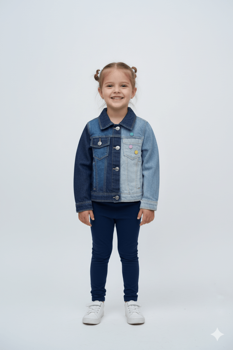 GIRLS TWO TONE SMILEY BADGES DENIM JACKET - Smgarment's