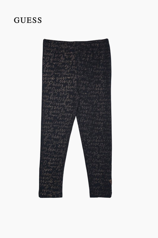 GUESS Girls' Black Glitter Script Logo Leggings - Smgarment's