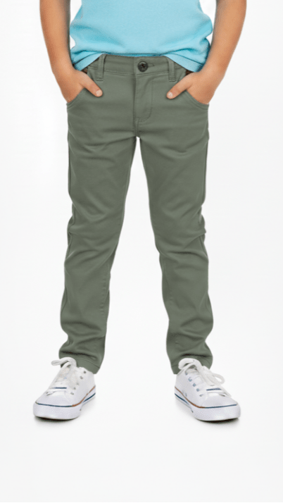 Kids Slim Fit Chino Pants Olive Green