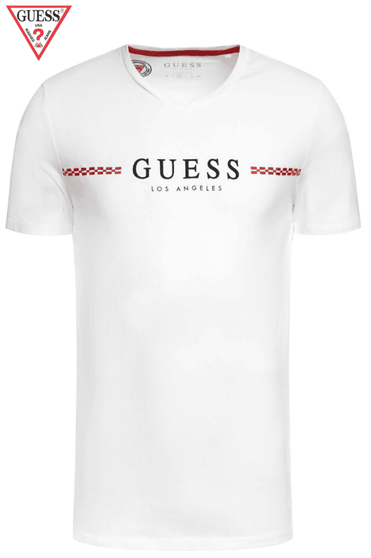 GUESS SLIM FIT V NECK FRONT LOGO PRINT T - SHIRT - SMgarment's