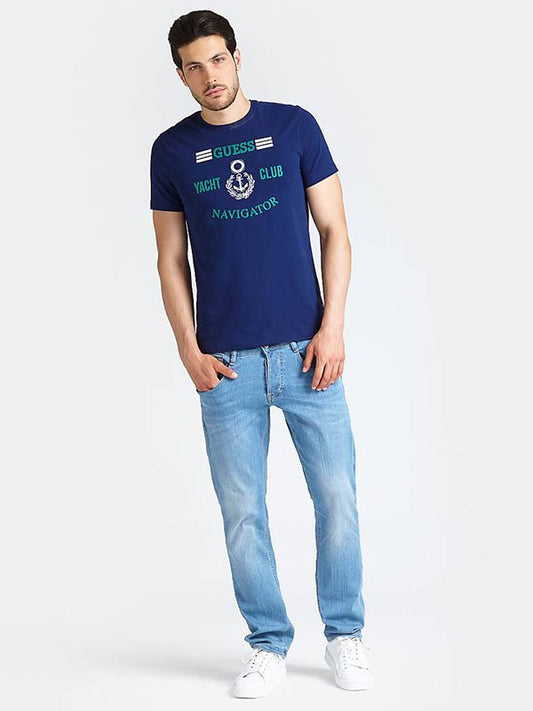 GUESS YACHT CLUB Navy blue t-shirt with logo print - Smgarment's