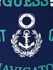 GUESS YACHT CLUB Navy blue t-shirt with logo print - Smgarment's