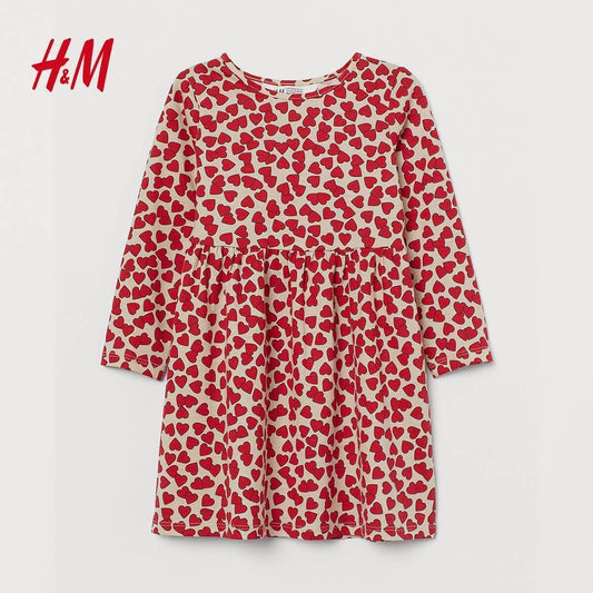 HEARTS PRINTED PATTERNED JERSEY DRESS - SMgarment's