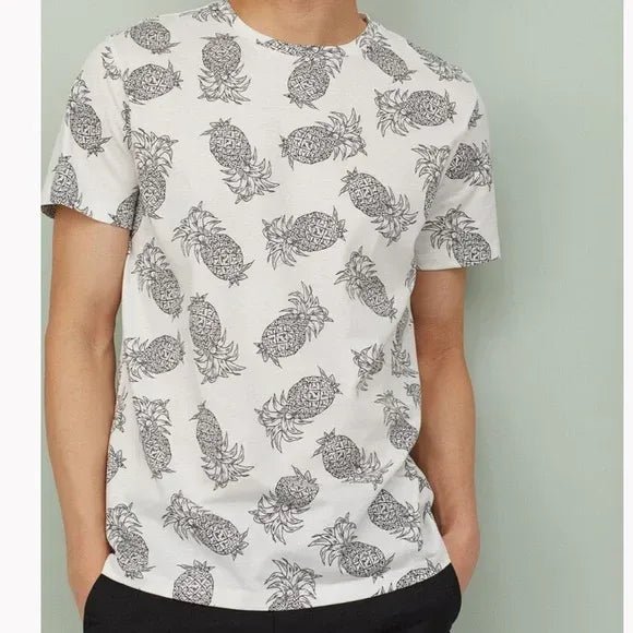 H&M Cotton T-shirt White/Pineapples - Smgarment's