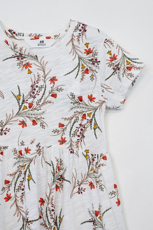 H&M GIRLS FLORAL PRINTED WHITE DRESS - Smgarment's