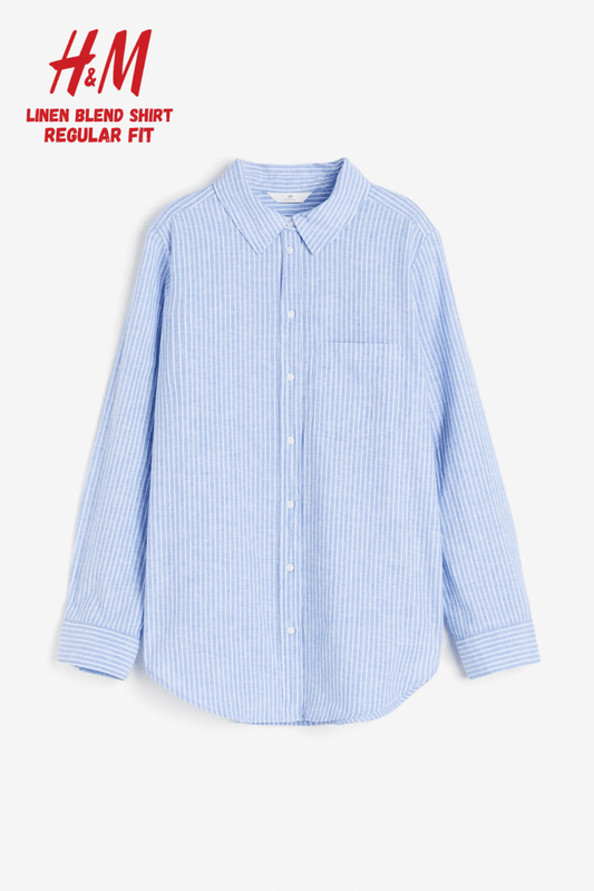 H&M Linen Blend Blue White Striped Shirt - Smgarment's