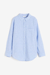 H&M Linen Blend Shirt Blue White Striped - SMgarment's