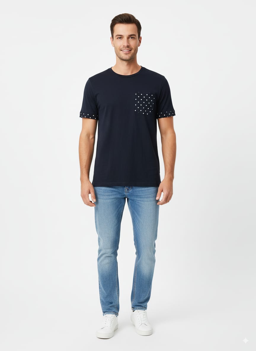 H&M MENS POCKET PRINT T - SHIRT (BLUE) - Smgarment's