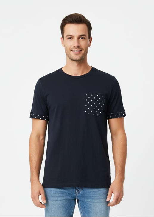 H&M MENS POCKET PRINT T - SHIRT (BLUE) - Smgarment's