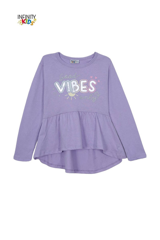 Infinity Kids Girls’ “Good Vibes Only” Peplum Long Sleeve Tee - Smgarment's