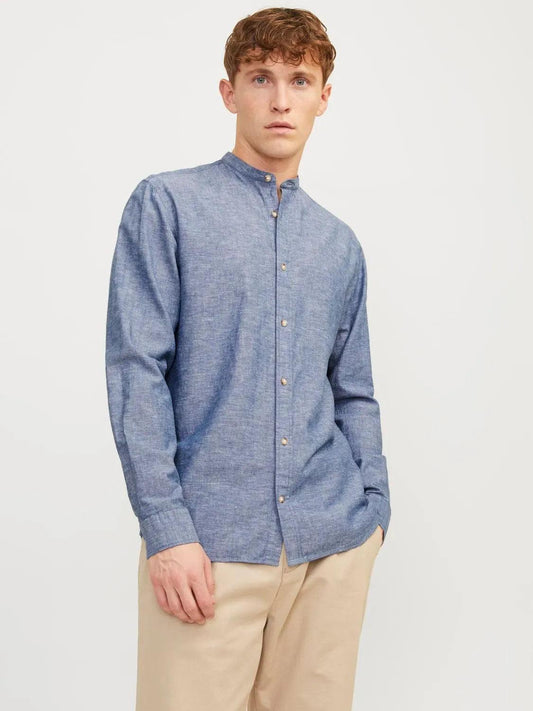 JACK & JONES BLUE JJESUMMER BAND LINEN SHIRT - SMgarment's