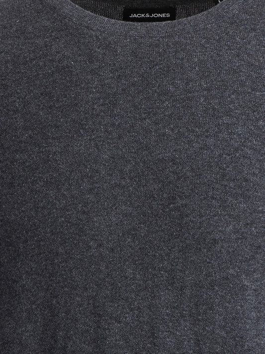 JACK&JONES Dark Grey Melange Plain Knitted Pullover - SMgarment's