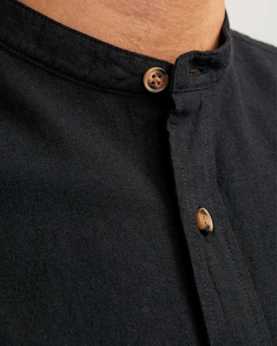 JACK&JONES MENS SUMMER COTTON/LINEN SHIRT (BLACK) - Smgarment's