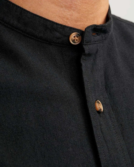 JACK&JONES MENS SUMMER COTTON/LINEN SHIRT (BLACK) - Smgarment's