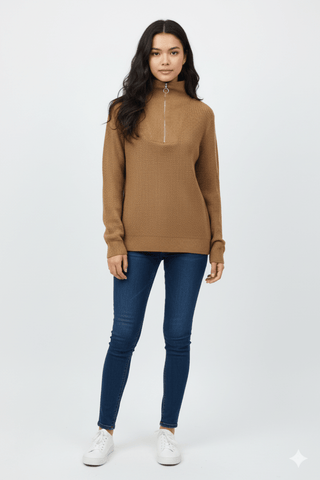 JJ WOMENS HALF ZIP UP SWEATER - Smgarment's