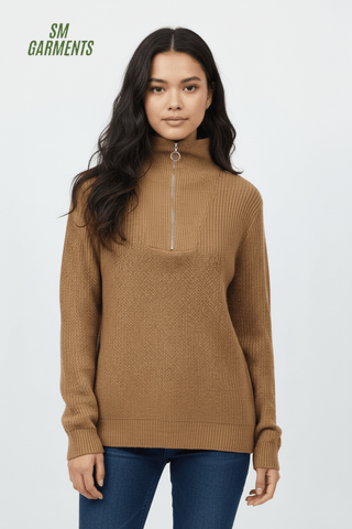 JJ WOMENS HALF ZIP UP SWEATER - Smgarment's