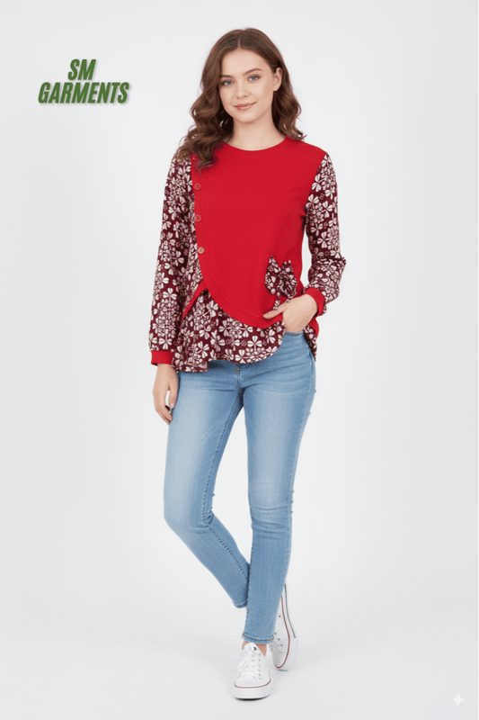 KELITE Casual Asymmetrical Printed Top - Smgarment's