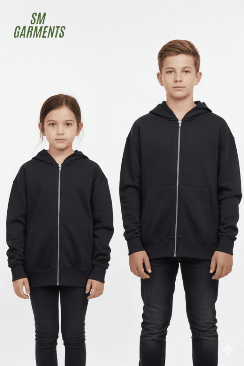 KIDS BASIC BLACK ZIPPED HOODIE - Smgarment's