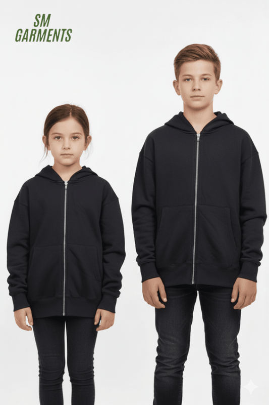 KIDS BASIC BLACK ZIPPED HOODIE - Smgarment's