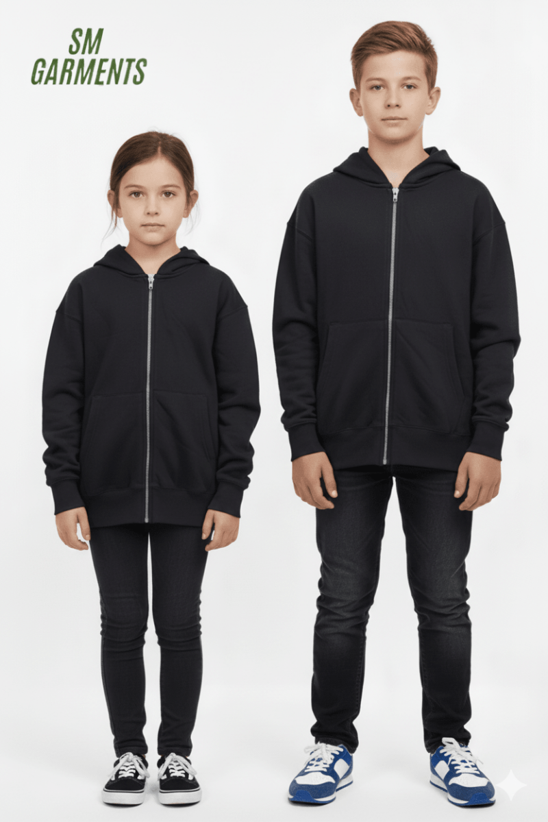 KIDS BASIC BLACK ZIPPED HOODIE - Smgarment's