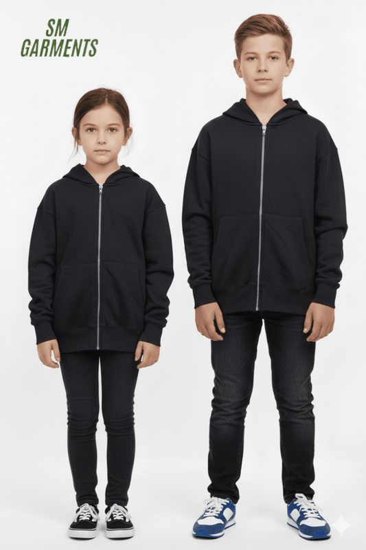 KIDS BASIC BLACK ZIPPED HOODIE - Smgarment's