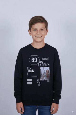 KIDS BLACK LOS ANGELES PRINTED SWEATSHIRT - Smgarment's