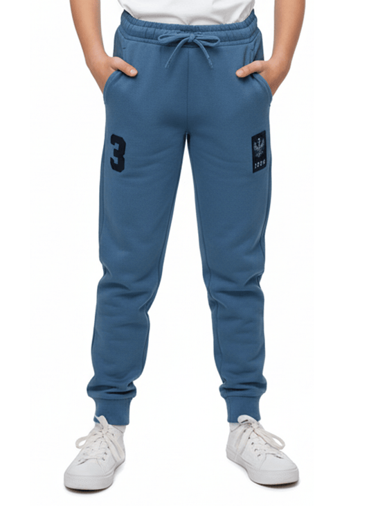 KIDS Classic Blue Joggers Trouser with Sporty Patches - Smgarment's