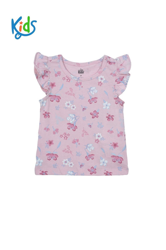 KIDS HEADQUARTERS Girls’ Pink Floral Ruffle Sleeve T-Shirt - Smgarment's