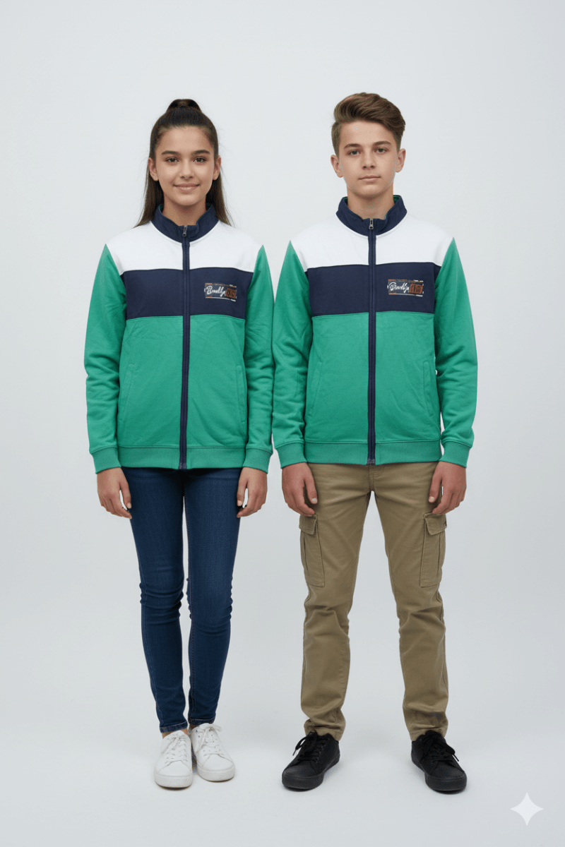 KIDS LOGO AND PRINTED COLOR BLOCK ZIPPED HOODIE - Smgarment's