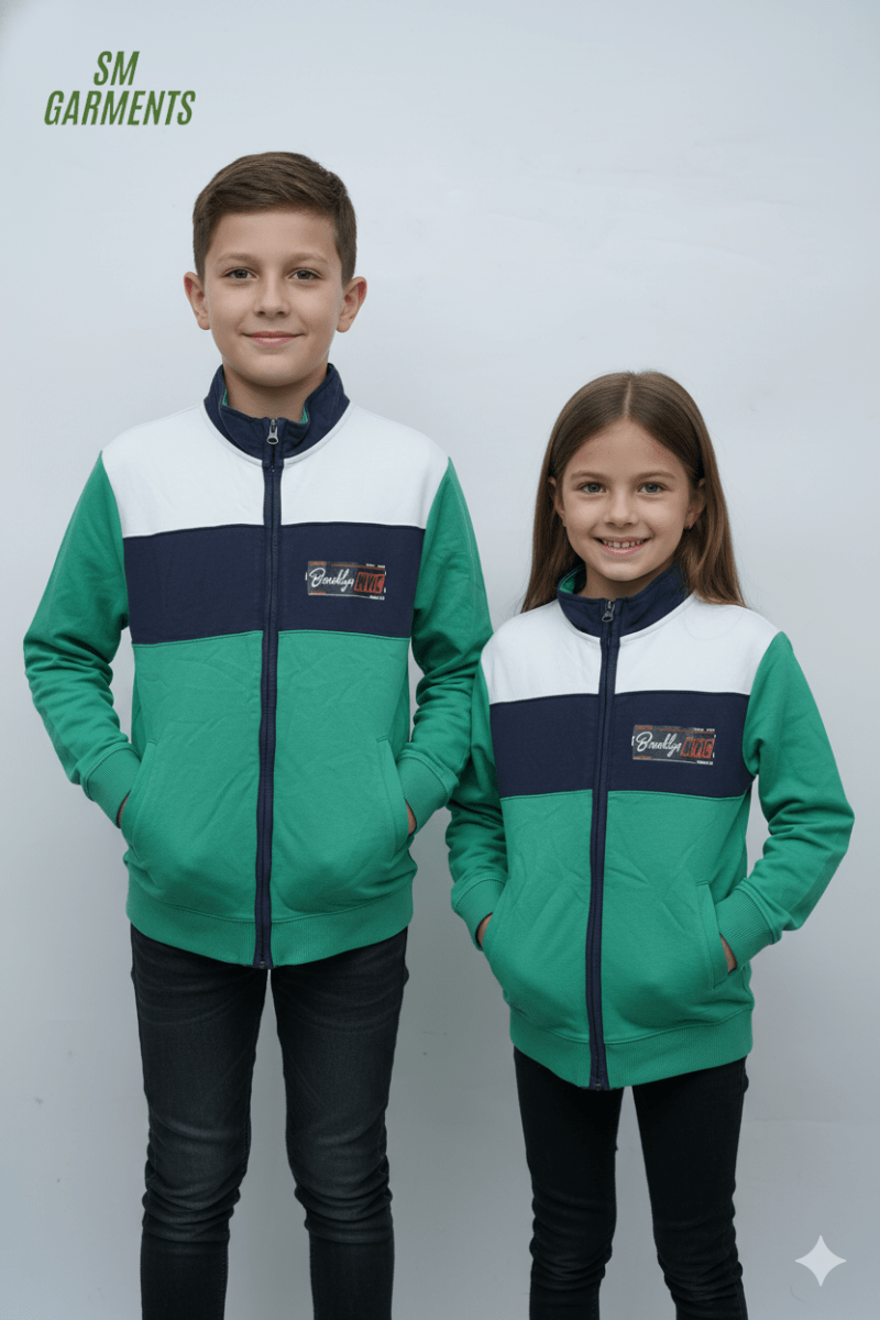 KIDS LOGO AND PRINTED COLOR BLOCK ZIPPED HOODIE - Smgarment's